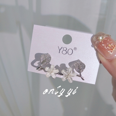 Y80韩国东大门925银针锆石花朵耳钉女小众设计感气质百搭耳环耳饰