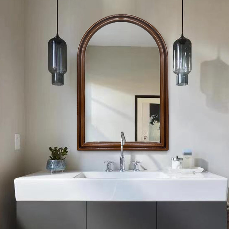 中古化妆镜壁挂智能洗手间拱形镜胡桃木复古浴室镜民宿设计玄关镜,住宅家具,化妆镜,淘宝优惠券,粉丝福利购,淘宝优惠卷