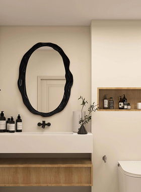 智能梳妆镜led不规则装饰镜异形椭圆轻奢黑色卫生间浴室台壁挂镜