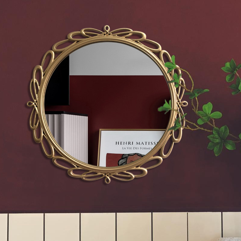 欧式圆形轻奢网红镜家用梳妆台壁挂镜子酒店洗手间卫浴艺术装饰镜