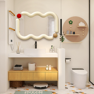 不规则艺术浴室镜卧室奶油风挂墙化妆镜家居设计师镜子定制装饰镜