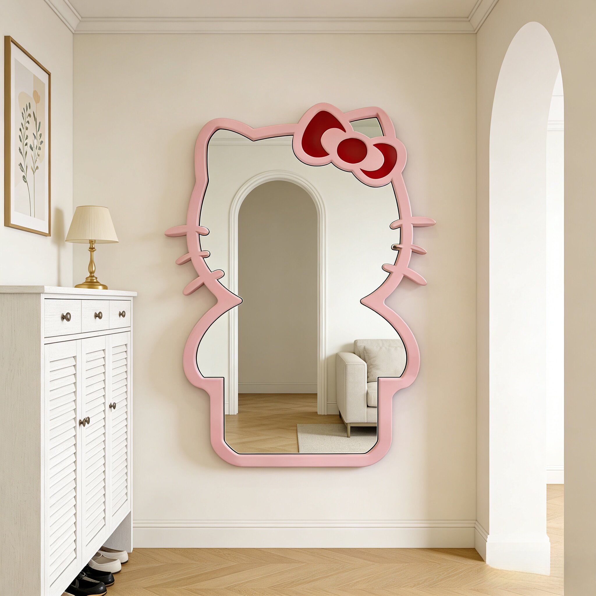 网红卡通凯蒂猫造型全身镜粉色创意装饰镜子可爱衣帽间服装穿衣镜