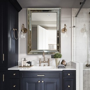 现代浴室镜玄关壁饰镜大厅背景墙装饰镜简约方形梳妆镜化妆镜定制