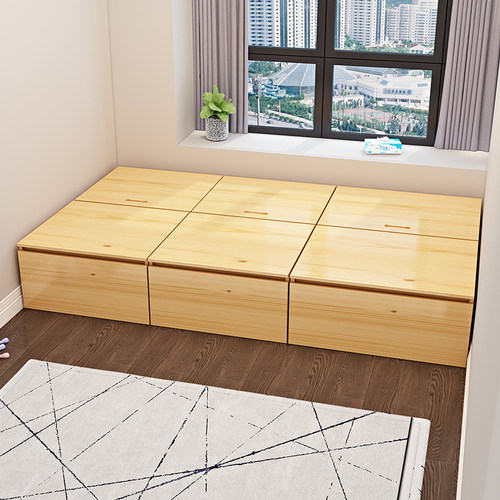 定制实木榻榻米收纳箱组合无头床