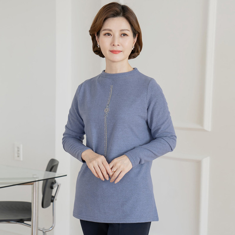 韩国简约风圆领长袖卫衣女宽松日常淡蓝色遮臀套头上衣德绒T恤