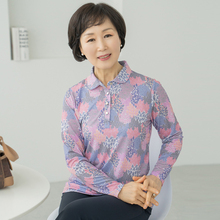 韩国妈妈装中老年人时尚大码2025夏季新款长袖半开领女装上衣衬衫