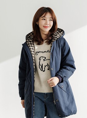 秋冬韩系中长款工装棉衣女深蓝
