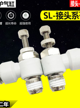 精品L型调速阀气动气缸流量可调PSL4-M5/6-01/8-02节流阀气动接头