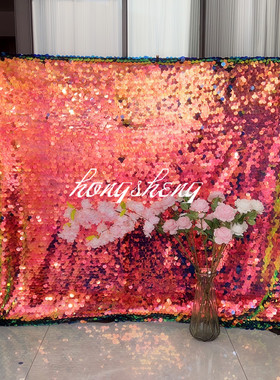 幻彩金光红金绿色鱼鳞片布料房间拍照桌布闪光亮片拍摄背景布