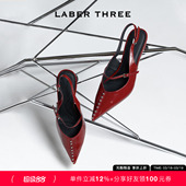 休闲尖头高跟鞋 女时尚 铆钉艺术后空绊带凉鞋 LABERTHREE26春夏新品