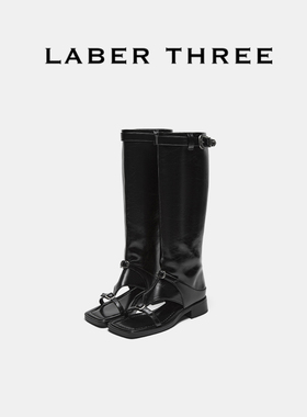 LABERTHREE时髦精miu系女孩原创设计直筒罗马方头凉靴时尚长筒靴