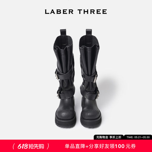 一脚蹬腰带机车靴长筒靴