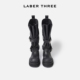 LABERTHREE秋冬新品 都市酷感厚底黑色长筒靴 一脚蹬腰带机车靴时尚