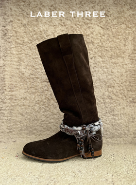 LABERTHREE 25秋冬新品极简褶皱叠构主义堆堆靴女时尚休闲中筒靴