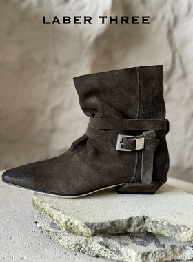 LABERTHREE25秋冬新品都市游牧绕带美拉德复古短靴时尚低跟牛皮靴