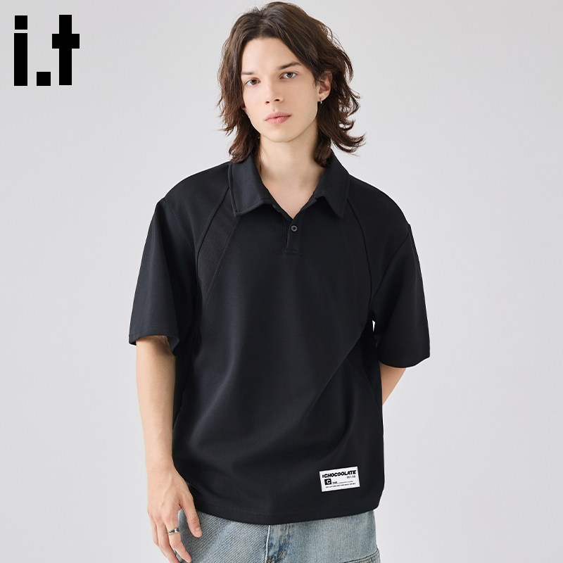 i.t :CHOCOOLATE宽松短袖POLO衫男女夏季潮牌情侣款T恤拼接上衣服