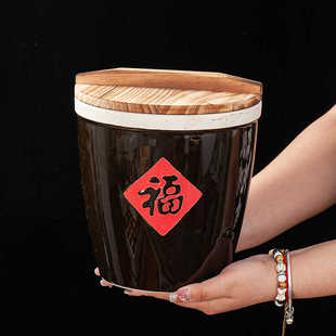 福字小酱缸水缸家用小型厨房摆件杯迷你瓷陶瓷调料粗小号米缸