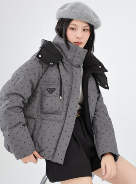 新品2025冬季加厚%90白鸭绒羽绒服女连帽面包服小个子灰色