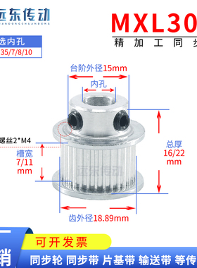 MXL30齿 同步轮 齿外径19.4 内孔5/6/6.35/7/8/10/12 齿宽7/11