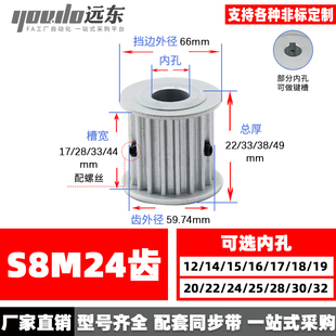 S8M24齿两面平 无台同步轮AF型 24S8M高扭矩同步皮带轮 槽宽17/28