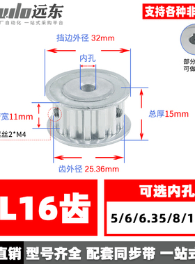 XL16齿 同步轮同步带轮皮带轮 两面平无台阶 齿外径25.36 铝合金