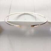 乱披风锤法锻造 锤面手镯通体925银实心开口细手镯叠戴简约百搭