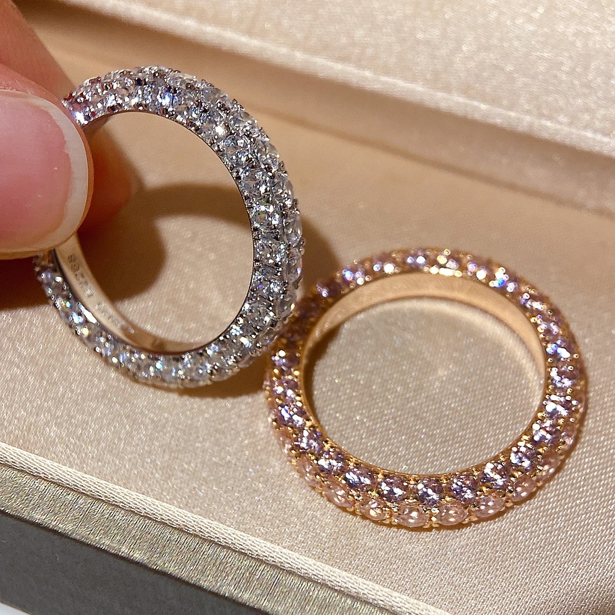 BAO闪！铺镶满钻戒指925纯银三面圈钻18K金轻奢高级感排钻粉钻女,饰品/流行首饰/时尚饰品新,银饰戒指,淘宝优惠券,粉丝福利购,淘宝优惠卷