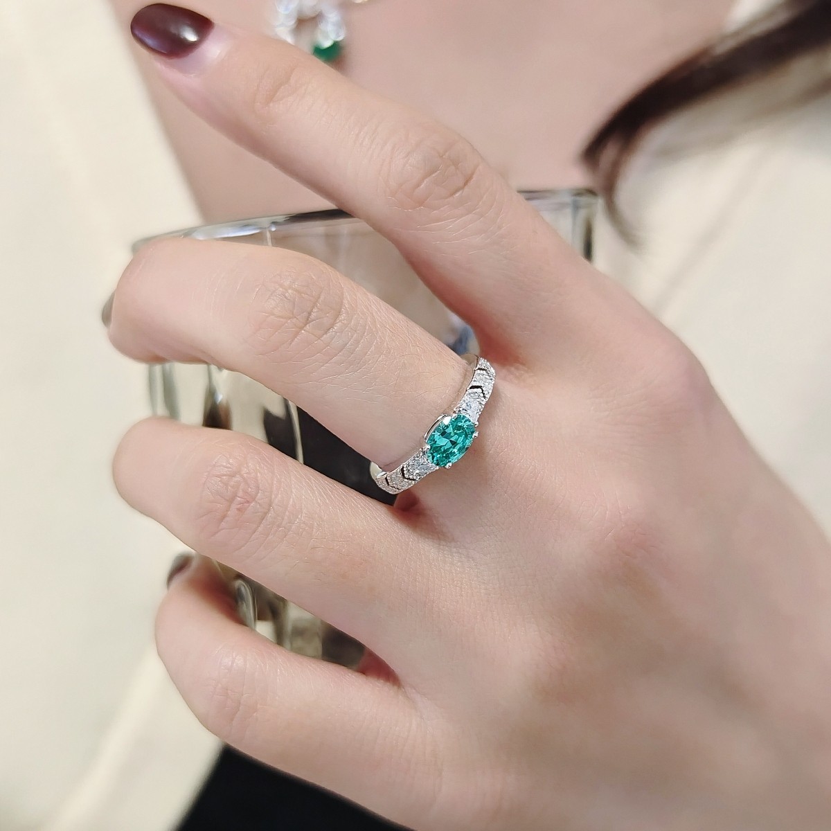 复古帕拉伊巴色戒指偏绿调925纯银轻奢高级感18K金鸽子蛋钻戒女,饰品/流行首饰/时尚饰品新,银饰戒指,淘宝优惠券,粉丝福利购,淘宝优惠卷