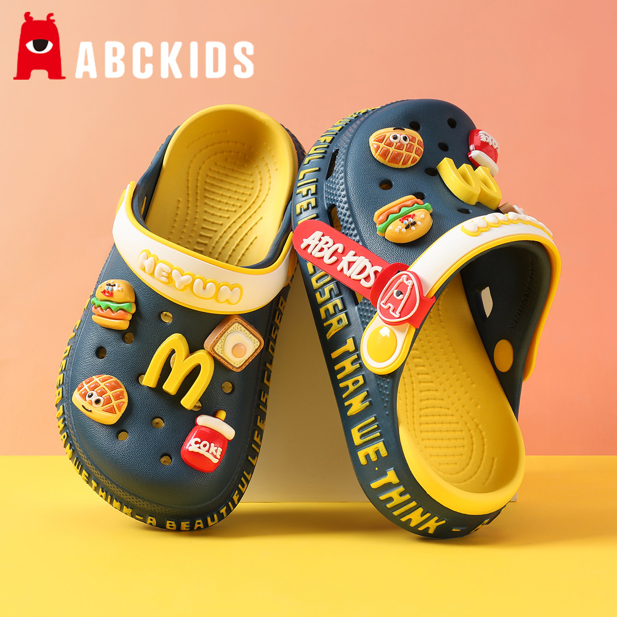 汉堡薯条儿童洞洞鞋夏季男童拖鞋新款男孩外穿凉鞋防滑软底女童