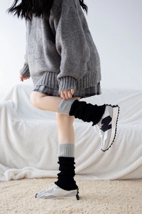 日系jk拼色针织条纹腿套少女秋冬堆堆袜ins穿搭配ugg雪地靴子袜套