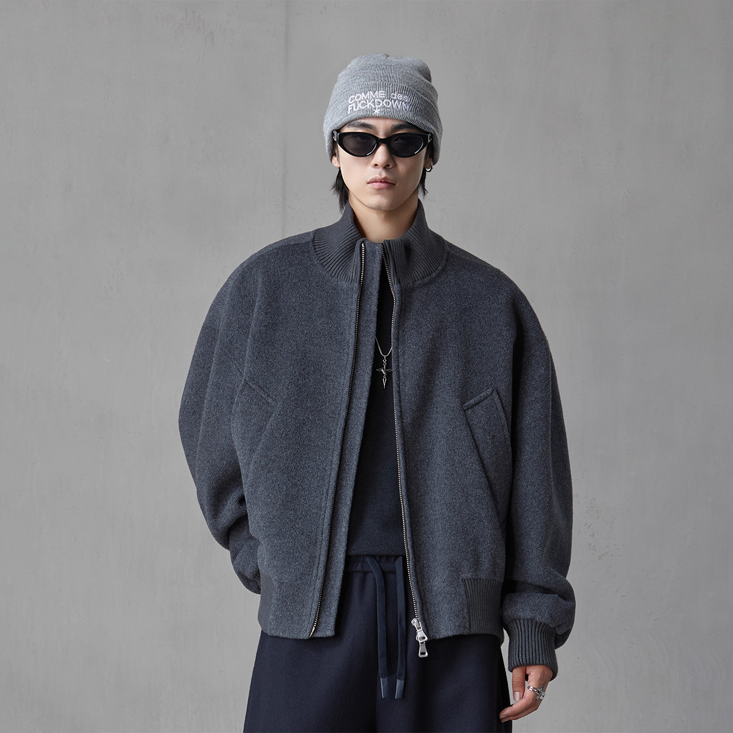 hebbles2025冬装新款百搭宽松羊毛立领开衫羊毛混纺毛呢外套男士