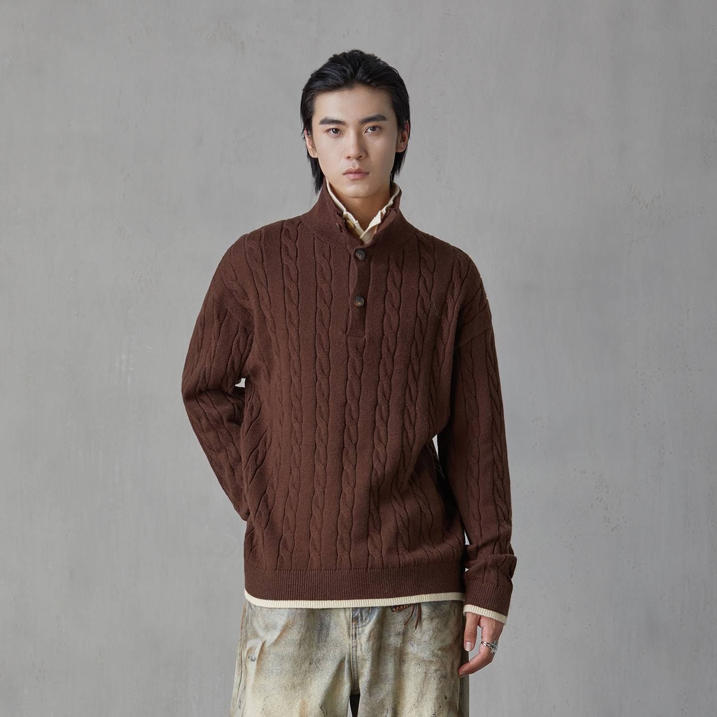 hebbles/亨佰仕冬季新款绵羊毛毛衣针织半高领内搭羊绒衫宽松保暖