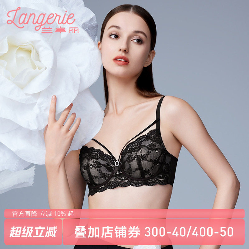 兰卓丽内衣女大胸显小轻薄透气性感蕾丝文胸软钢圈大杯兔耳垫胸罩