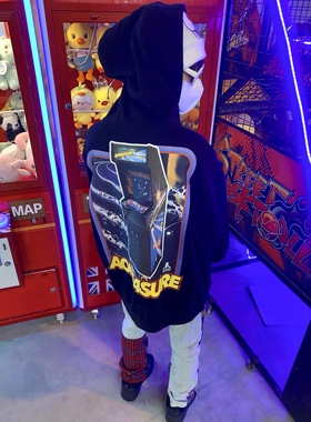 AONE4SURE 游戏之星卫衣 连帽印花宽松潮流长袖秋冬黑色360g纯棉