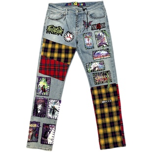 AONE4SURE Rockstar Jeans 纯手工贴布补丁蓝色修身弹性牛仔裤