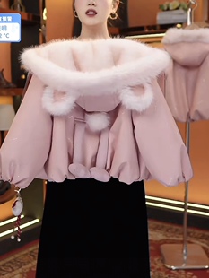 女童冬季2026新款卡通流星玩偶连帽加绒加厚高定草草亲子棉服外套