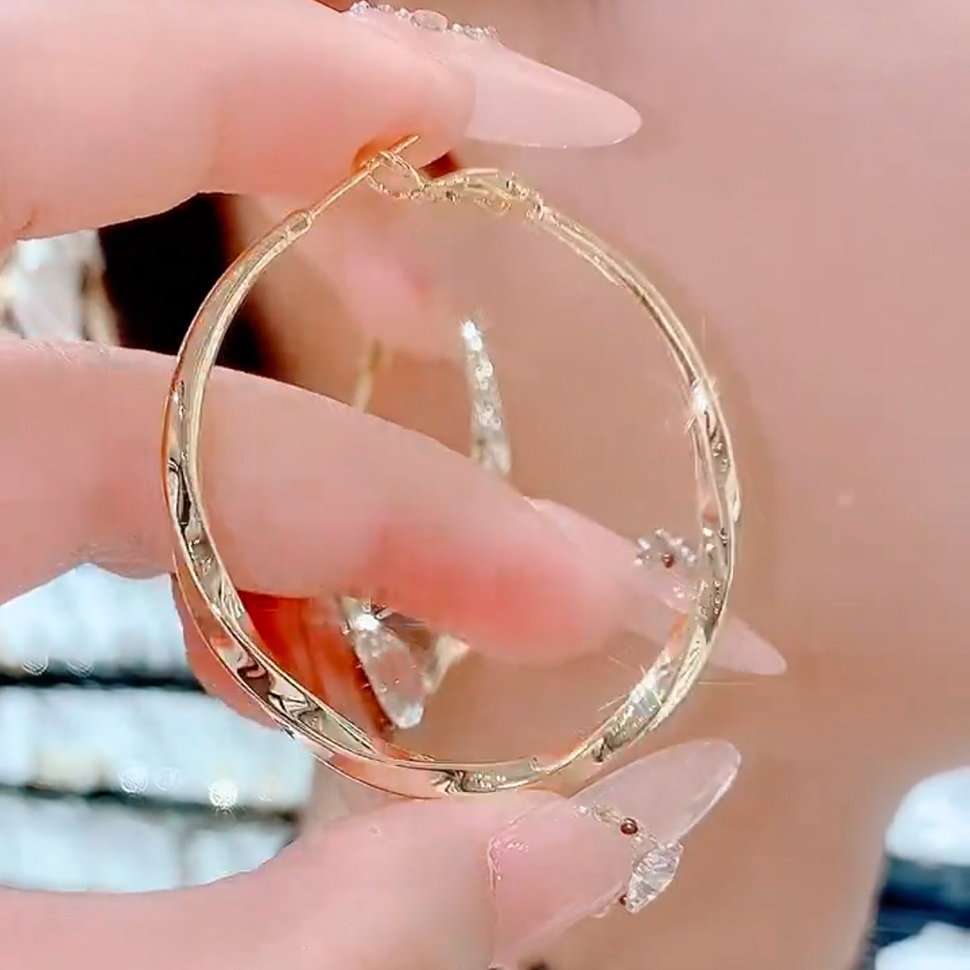 欧美夸张个性简约大耳圈女银针耳环高级感小众螺纹圆圈圈耳饰耳坠