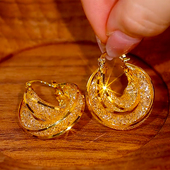 港风奢华金丝网状水晶锆石耳圈高贵交叉环环相扣耳环贵气圈圈耳扣