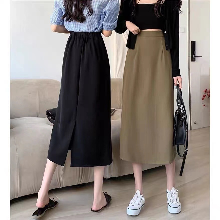 黑色大码春胯感设计显瘦遮西装半身裙女胖mma字开叉高腰夏秋裙子