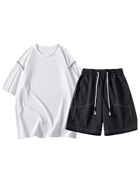 新款加肥加大码男士套装运动休闲百搭夏季宽松潮流时尚韩版简约