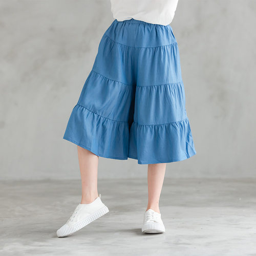 女童装夏季阔腿牛仔裤裙百褶裙中大童儿童宽松裤女孩休闲裙裤子