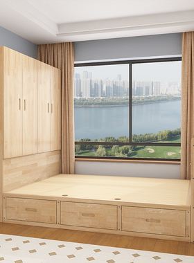 定制实木衣柜床一体小户型儿童床带衣柜卧室多功能榻榻米组合床