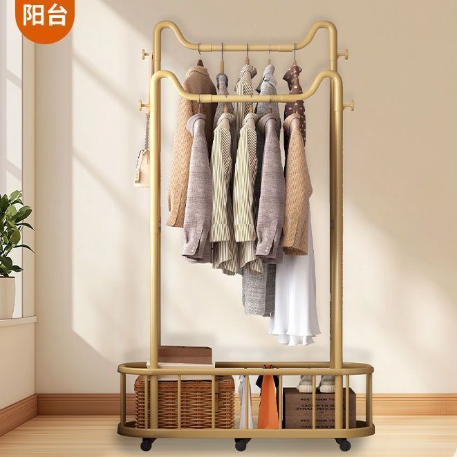 衣架落地立式挂衣架移动带轮租房宿舍晾衣架猫耳落地衣架简易衣柜