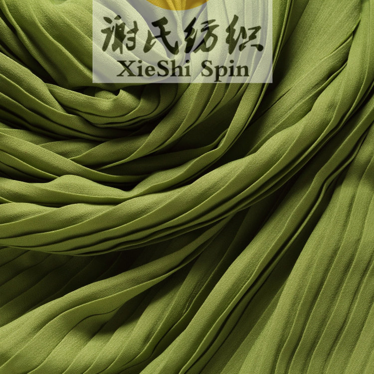 港风夏季风琴折新品抹茶绿压皱折珍珠纱雪纺百褶布料 连身裙面料