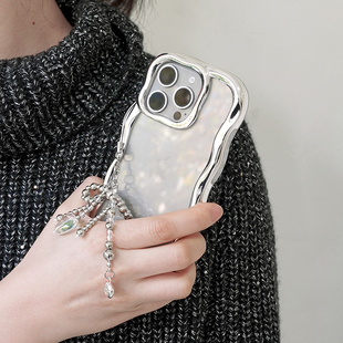 适用于苹果iphone 16 pro/15/14/13 时尚波浪个性透明防摔手机壳小众iface手机保护套Hamee正品闪亮光泽可DIY