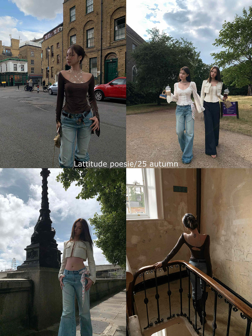 Collage of women wearing fitted tops and jeans in an autumn street style outfit