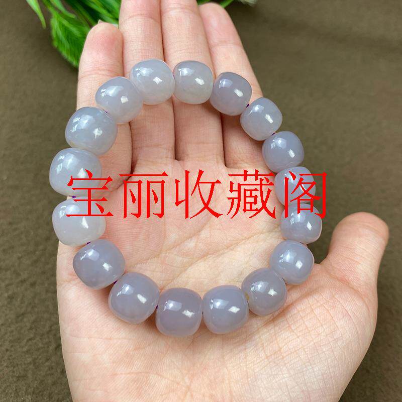 新疆和田玉烟紫手串老型珠手串手链串珠链女款冰珠子散珠籽料桶珠