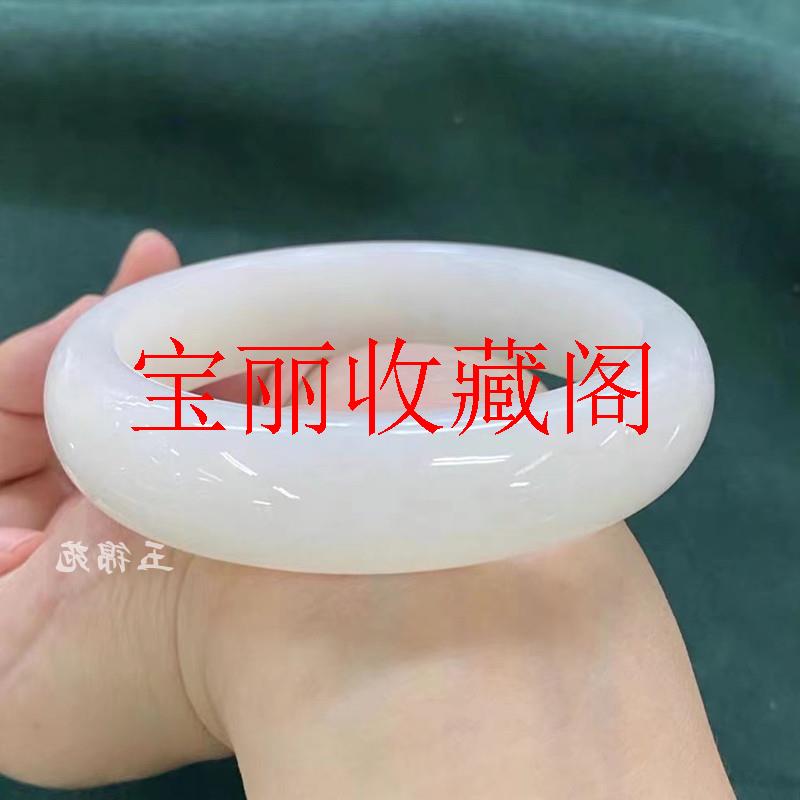 新疆和田玉羊脂级白玉正圈手镯旺夫扁条玉石镯子女款饰品送妈妈礼