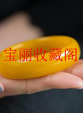 高端金丝玉手镯黄龙玉蜜蜡鸡油黄宽版时尚镯子高级感大气美人玉镯