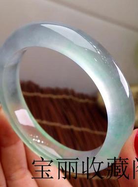 缅甸老坑翡翠色手镯子宽版高冰种飘花正圈贵妃玉手镯少女处理送礼